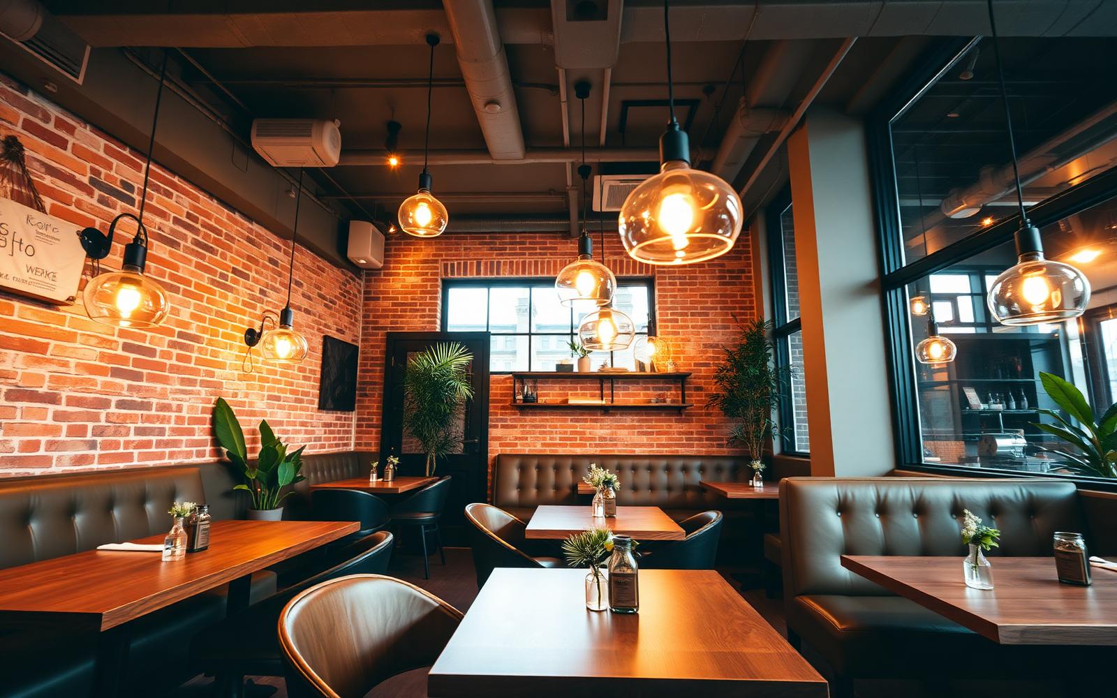 Warm modern cafe interior at Mateens Way